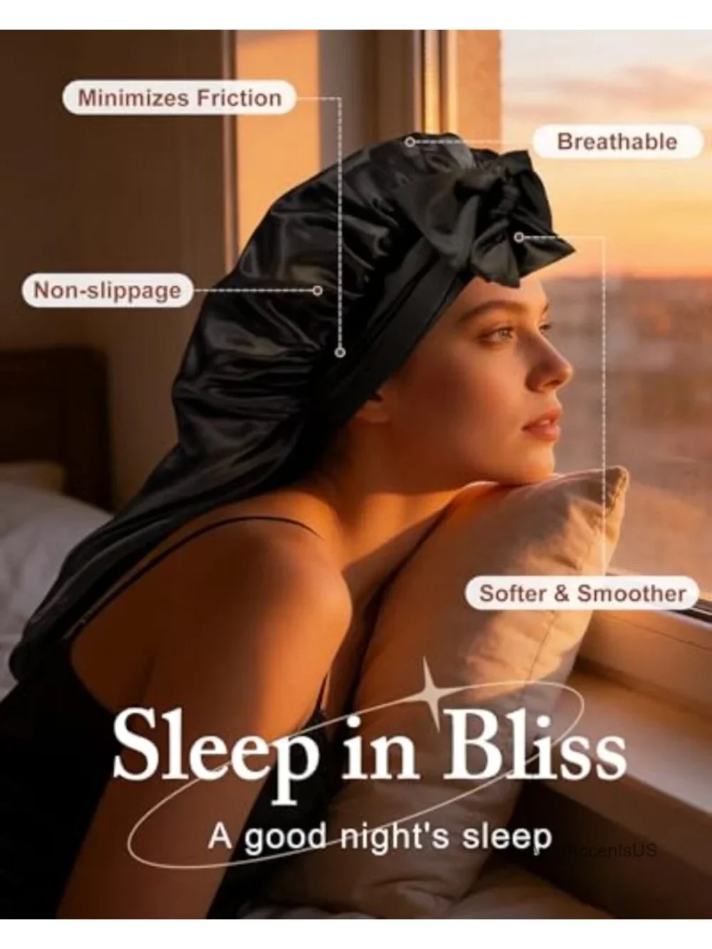 Double Layer Satin Bonnet for Sleeping with Tie Band